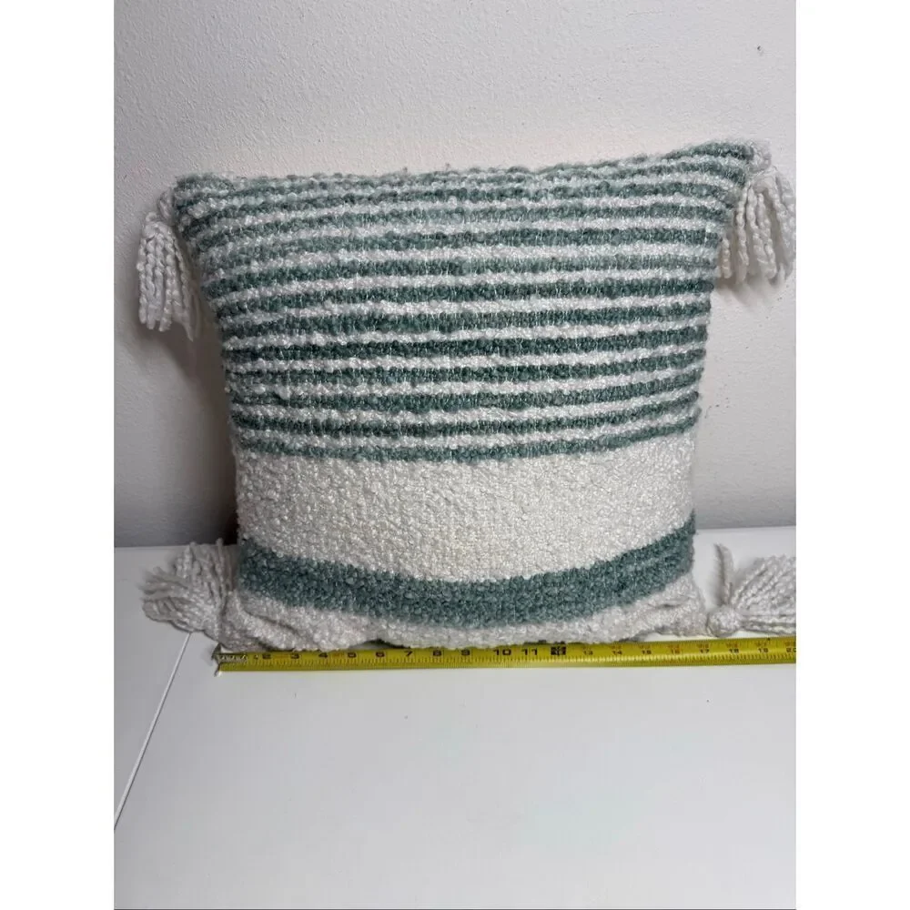 At Home Grayson Green White Knit Towed Striped Cushion